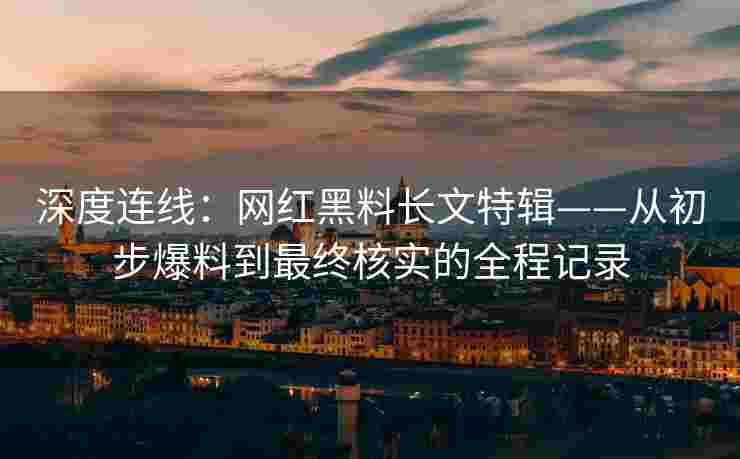 深度连线：网红黑料长文特辑——从初步爆料到最终核实的全程记录